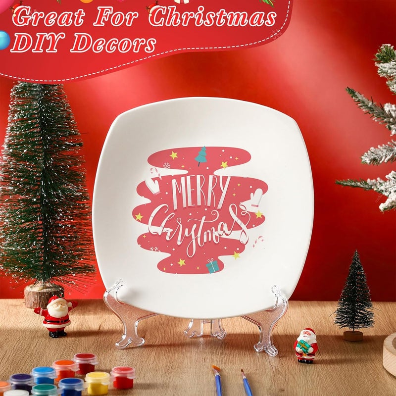 Affrolling Paint Your Own Porcelain Plates Ceramic Painting Kit Included 2 Pcs Porcelain Plates 2 Brushes 12 Paints 2 Stands Paint and 1 Pcs Color Palette, Pottery Kit for Adults(Square) - Image 3